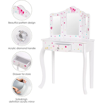 UTEX Pretend Play Kids Vanity Table & Chair Vanity Set w Mirror 39" x 24" x 12"