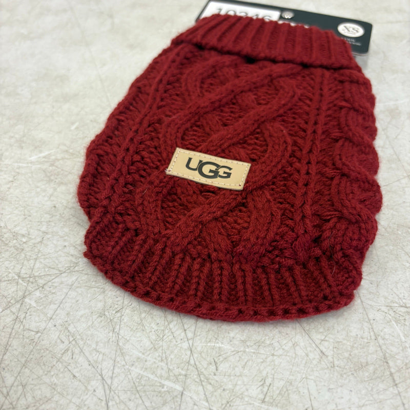 UGG Pet-Classic Cable Knit Dog Sweater Size Xtra Small 6-8" Collar - Red