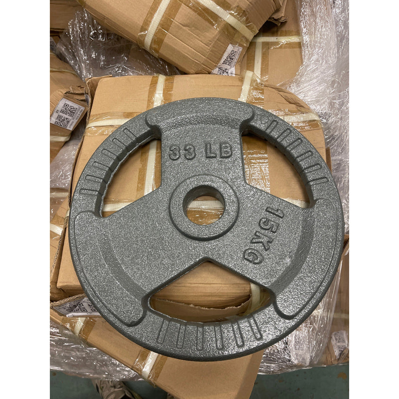 SET-OF-2 NEW 33-Pound 15 KG Metal Weight Plates, Standard Size, Gray, MANY AVAILABLE
