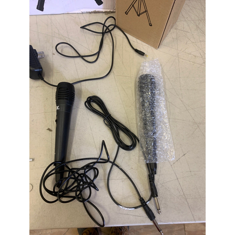 SET-of-2 QFX DUAL 8 Speaker System PA Speakers, Stands and Microphones
