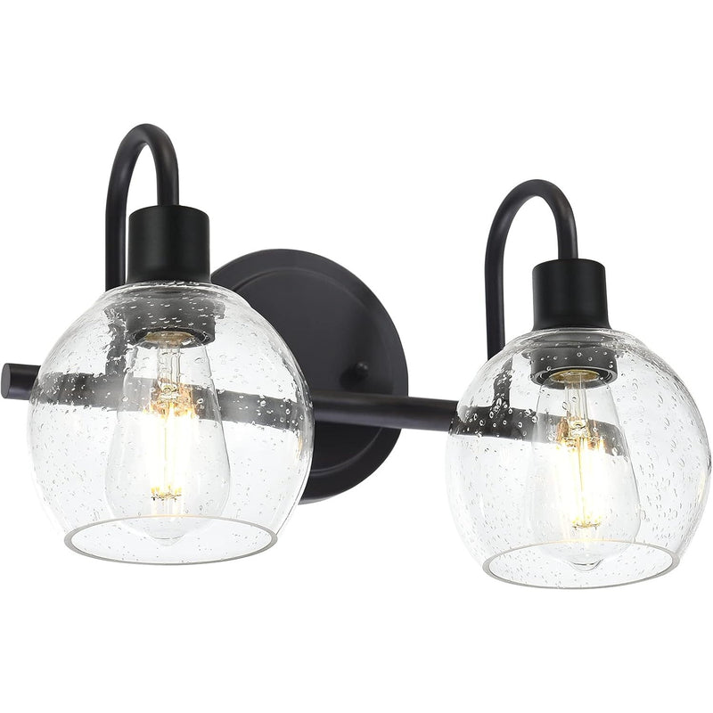 WINSHEN Black 2-Lights Wall Sconce Lighting with Seeded Glass Lampshades