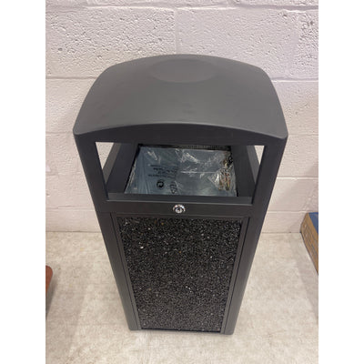 15-Gal Metal Outdoor Commercial Trash Can Bin Locking Lid, Stone Panels, Black
