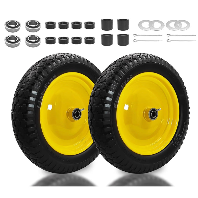 (2-PACK) 14.5x4-8 Wheels Flat Free Replacement Tires, Steel Rim, Universal Fit