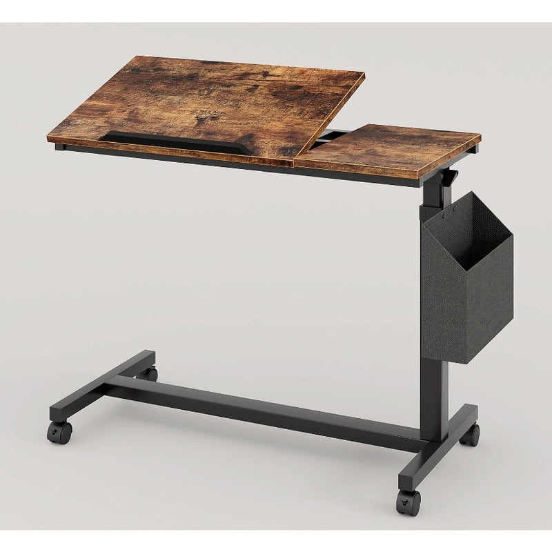 Tribesigns Mobile C Table, Height Adjustable Snack End Table, Rustic Brown