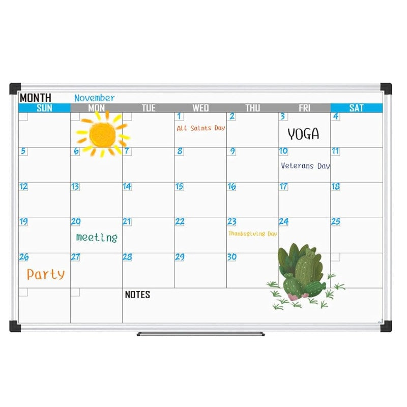 XBoard Magnetic Calendar Whiteboard 36" x 24", Silver Aluminum Frame