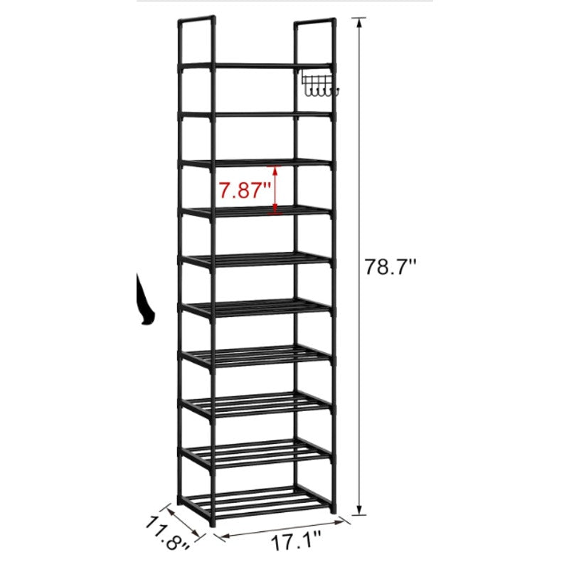 Wexcise Narrow Shoe Rack 10-Tiers Tall Shoe Rack for Entryway 20-24 Pairs, Black