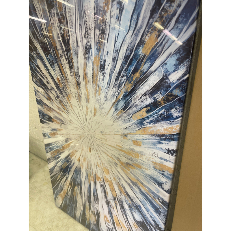 Abstract Blue & White Flash Art piece Printed 35 x 20" Wall Home Decor