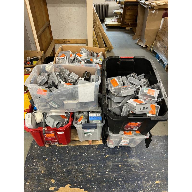 Full Pallet of Mixed Electrical Boxes, Outlet Covers, Circle Covers, Switch & Outlet Boxes