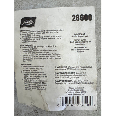 Lisle Disc Brake Piston Tool Used to Rotate Piston Back in Brake Caliper 28600