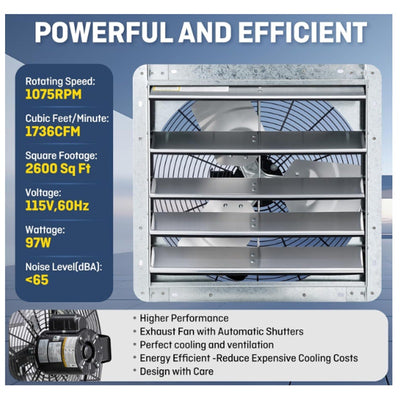 iLiving 18" Wall Mounted Shutter Exhaust Fan, Automatic Shutter with Thermostat