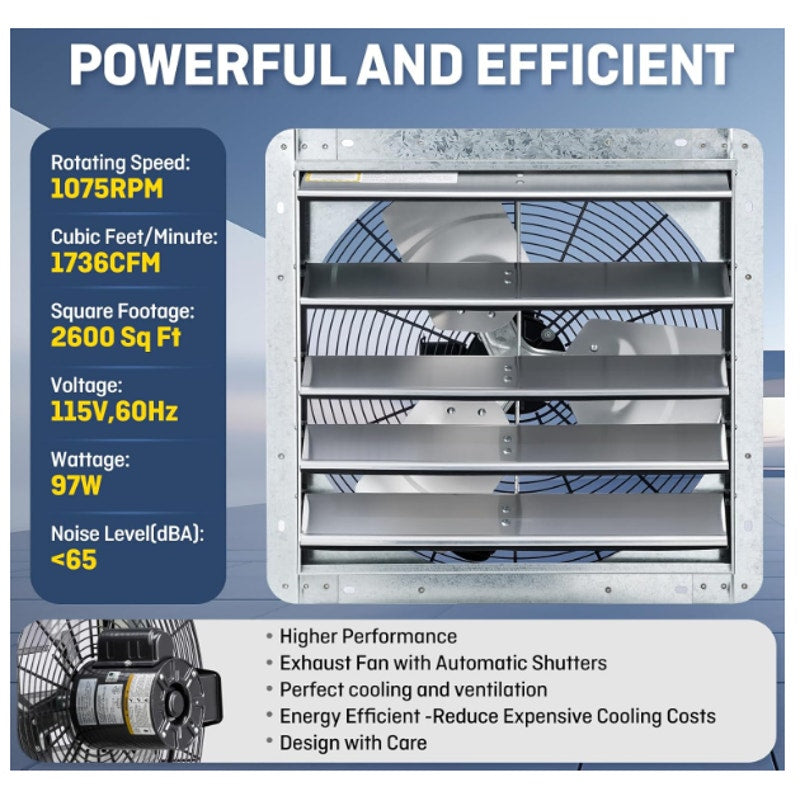 iLiving 18" Wall Mounted Shutter Exhaust Fan, Automatic Shutter with Thermostat