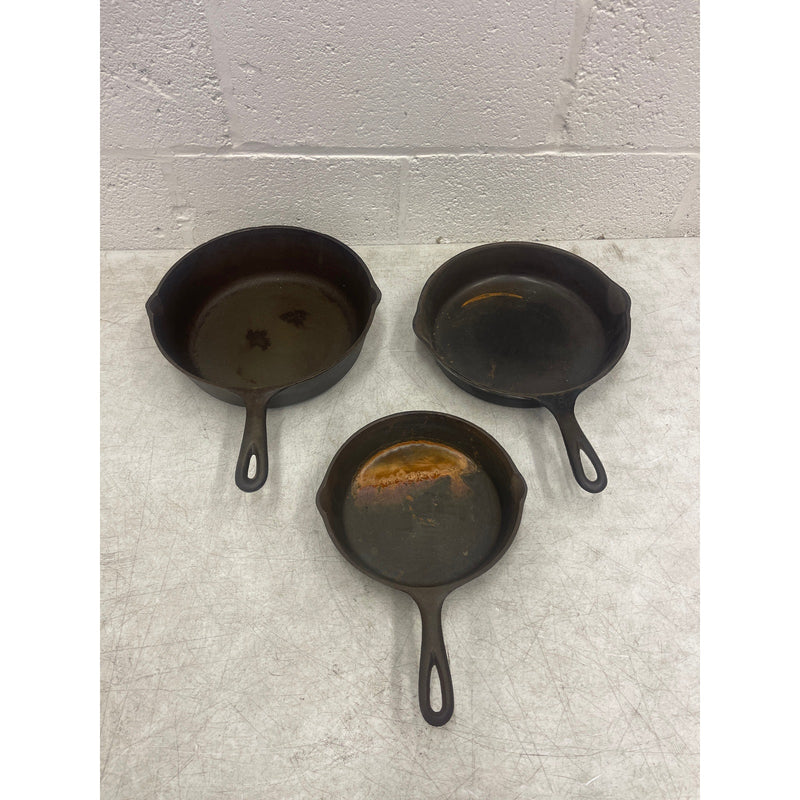 Set of 3 Cast Iron Skillets, 2 - 11" Skillets & 1 - 8.5" Skillet  for Cooking