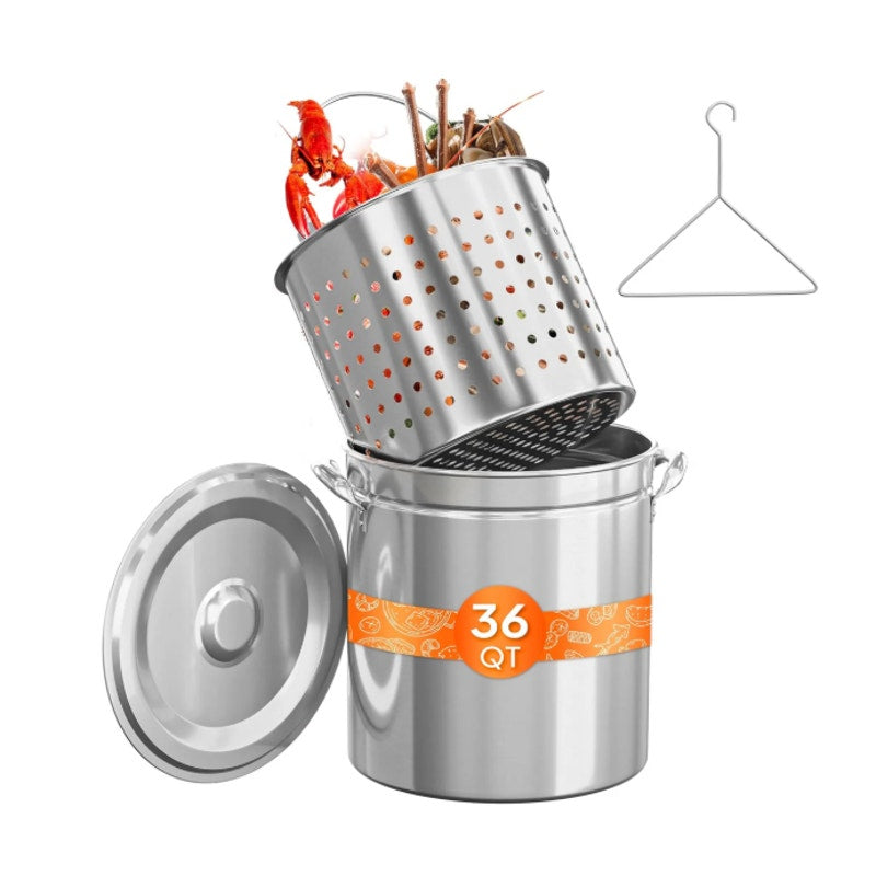 ROVSUN 36 QT Stainless Steel Stock Pot with Steamer Basket & Lifting Hook