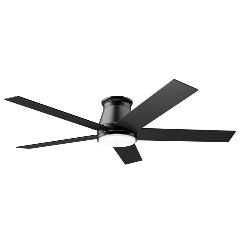 wurzee 52" Flush Mount Low Profile Ceiling Fan, Black, 6 Speeds, Remote Included