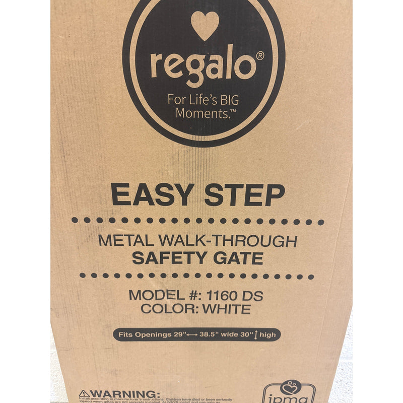 Regalo Baby Pet Gate Easy Step Metal Walk-Through Gate, White, 30"Hx29-38"W