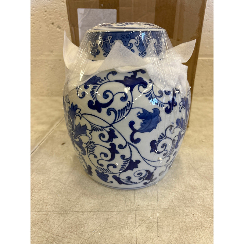 XINGYAN Exquisite Handmade Round Blue/White Porcelain Jar w Lid, Kitchen Storage