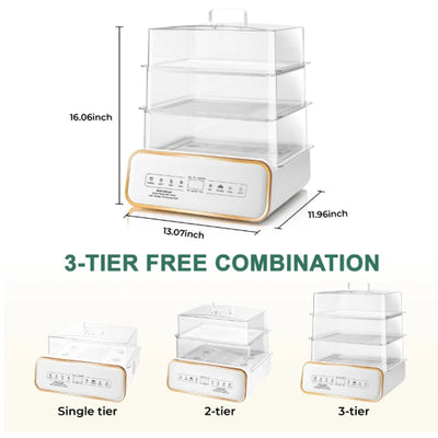 SUSTEAS Food Steamer 17QT Vegetable Steamer 3 Tier Stackable Trays Auto Shut-Off