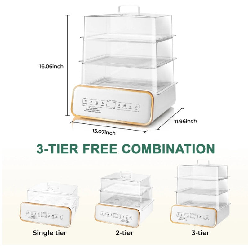 SUSTEAS Food Steamer 17QT Vegetable Steamer 3 Tier Stackable Trays Auto Shut-Off