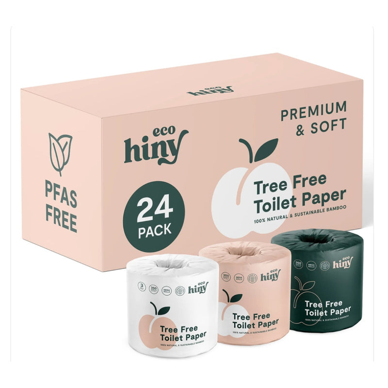 (24pk) ecoHiny Premium & Soft Bamboo 3 ply Toilet Paper, PFAS Free, Non-Toxic