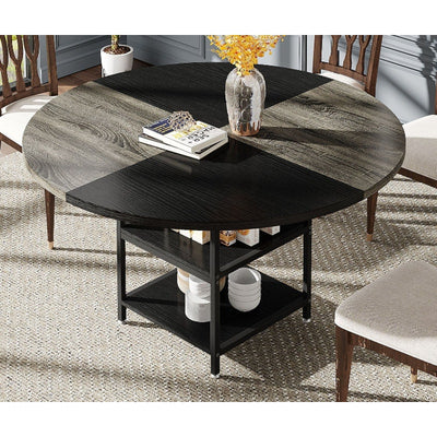 Tribesigns Round Dining Table, 47" Kitchen Dinner Table w 2 Storage Shelf Gray
