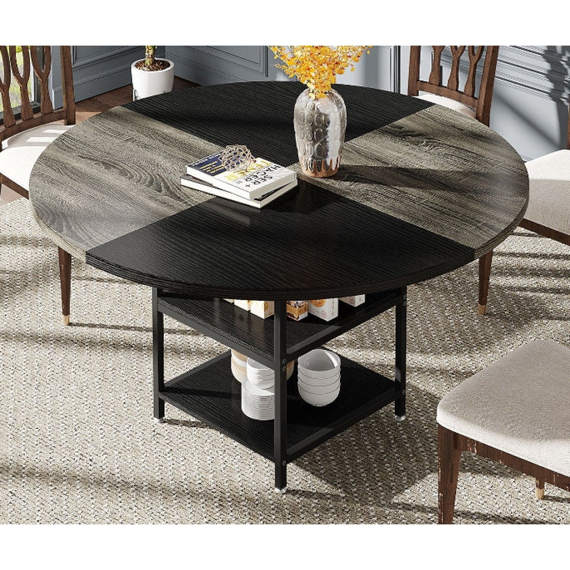 Tribesigns Round Dining Table, 47" Kitchen Dinner Table w 2 Storage Shelf Gray