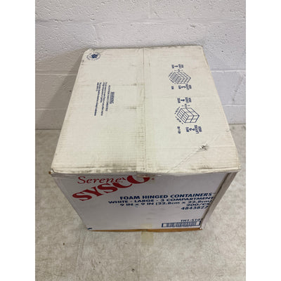 Sysco Foam Hinged Lid Containers White 9" x 9 "x 3", 3-Compartment 200 Pack