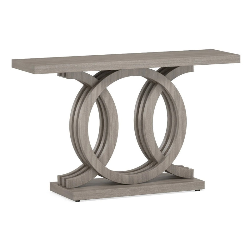 Tribesigns Farmhouse Console Table, 55" x14" Geometric Circular Base, Gray Wood
