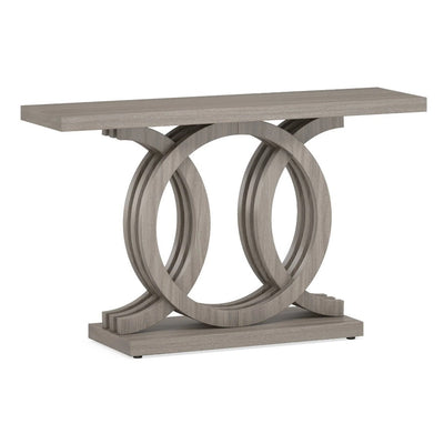 Consola estilo granja Tribesigns, 139 x 35 cm, base circular geométrica, madera gris