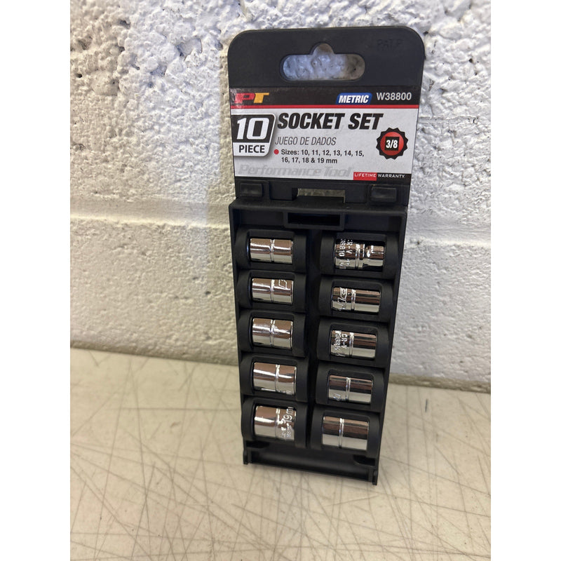 Performance Tool 10 Piece 3/8 in. Drive 12pt Metric Socket Set, 10mm to 19mm