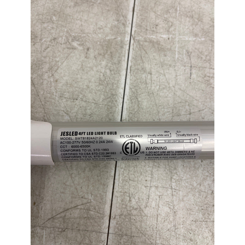 4-PACK JESLED Dual Row T8 LED Tube Light 4FT 24W Clear 3200Lm Double Ended Power