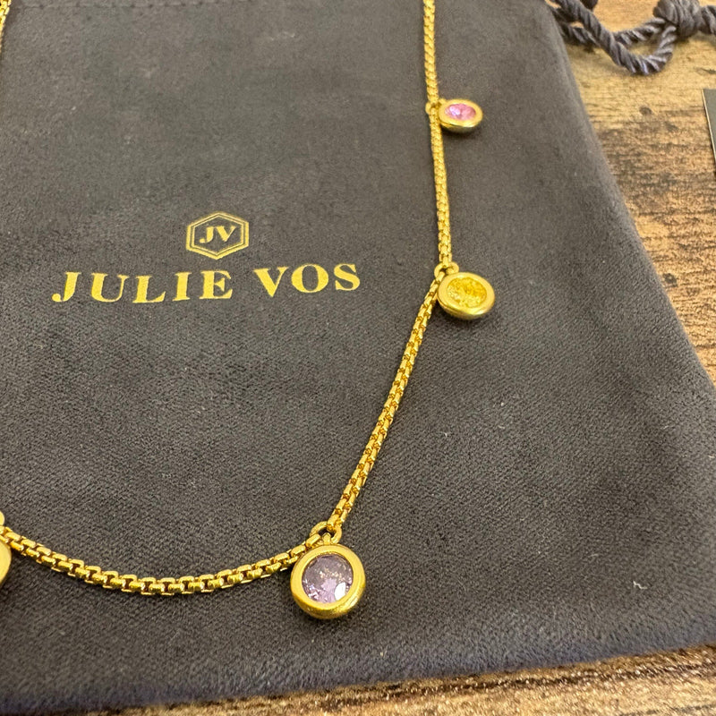 Julie Vos Rainbow Delicate Charm Necklace, 24K Gold Plated, Adjustable Pink Dawn