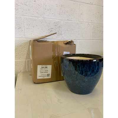 10" x 10" x 8.6" Ceramic Planter Pot Round Plant Pot for Indoor Plants Shiny Blue