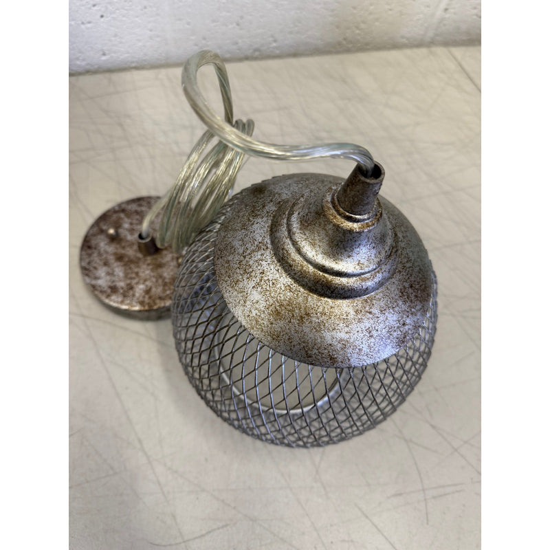 Hanging Cage Chandelier Ceiling Light Hollow Wrought Iron, Silver 6.5" W x 10" D