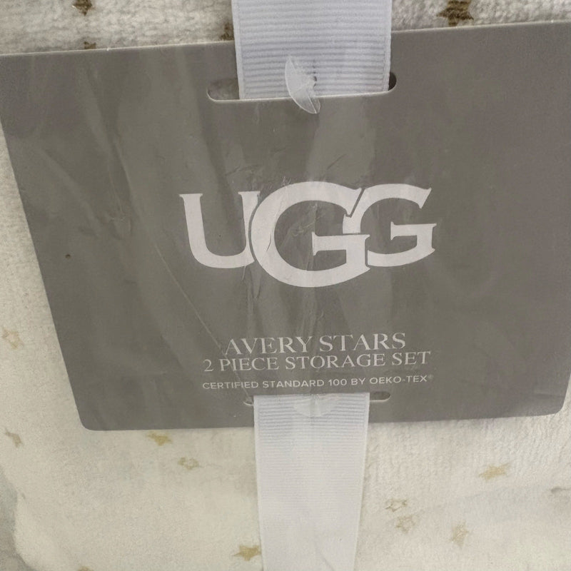 UGG Avery Stars 2-Piece Storage Square Bin & Round Waste Bin, Soft Fuzzy - White