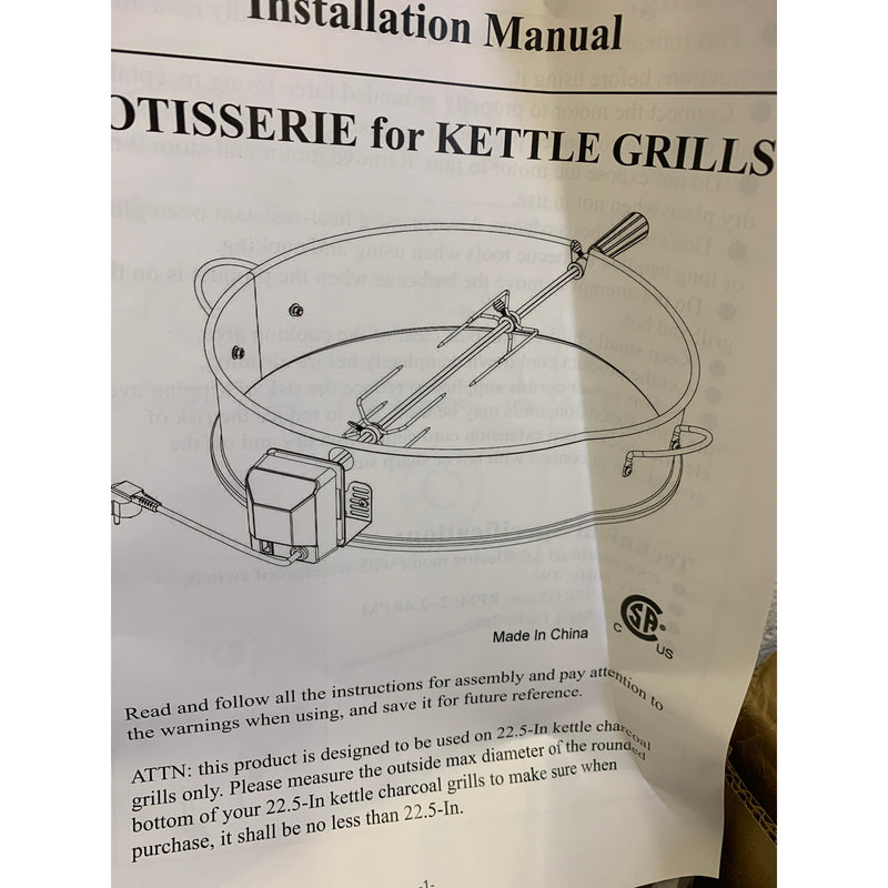Universal Stainless Steel Rotisserie Ring Kit 22" Charcoal Kettles Full Rotation