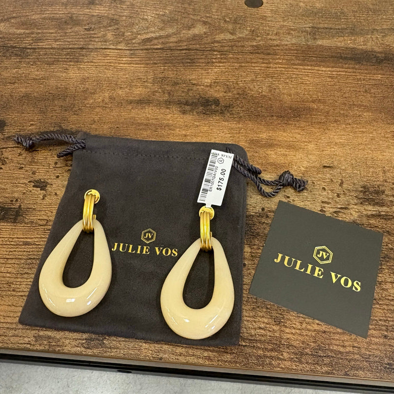 Julie Vos 2.4" Carnaby Doorknocker Earring, 24K Gold Plated - Ivory - Tan