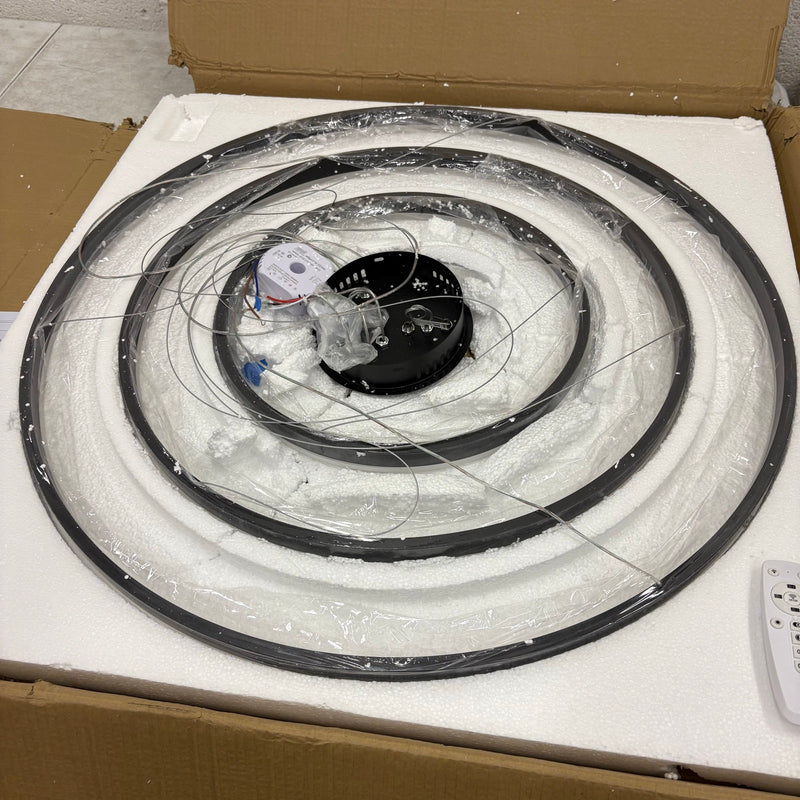 Sheinhot LED 3-Ring Chandelier Round for Living Room Bedroom 3000K-6500K - Black