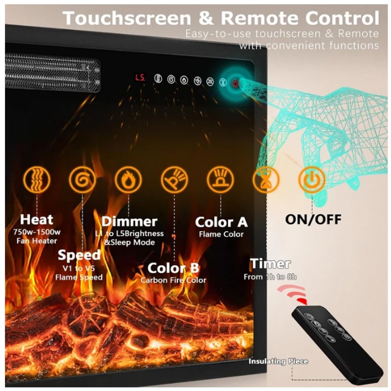 Waleaf 23-Inch Electric Fireplace Insert with LED Realistic Adjustable Flame