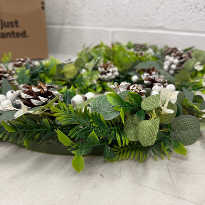 (Set-of-2) 14" Classic Artificial Holiday Wreaths w/ White Berries & Pine Cones