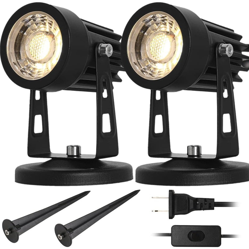 EAGLOD LED Spot Lights Indoor, 3W, 110V, 6 FT Cord w Switch, Spiked Stand Black