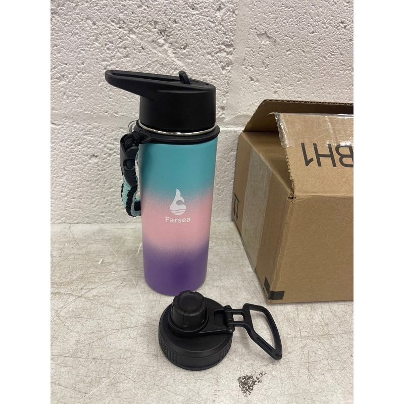 Farsea Insulated Water Bottle With Paracord Handle, 2 Lids Sweat-Proof 18 oz