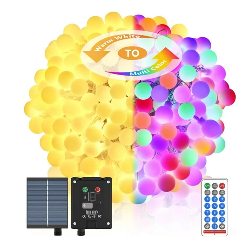 LumosGlow 55FT Solar Color-Changing String Lights 100LED, 1200mAh 8 Modes IP67