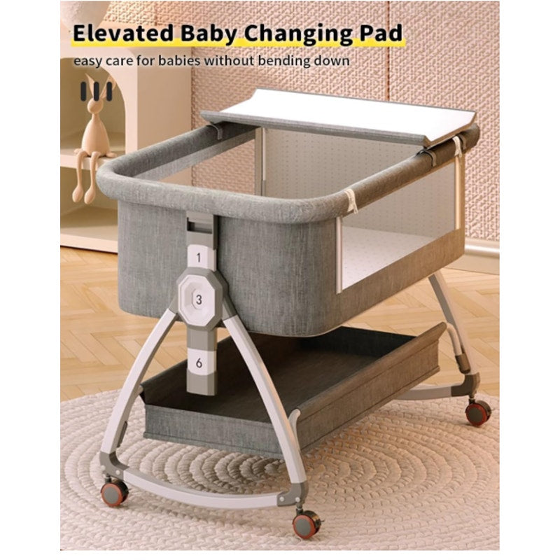Bedside Baby Bassinet, 4 in 1 Portable Bassinet w Wheels, Adjustable Height Grey