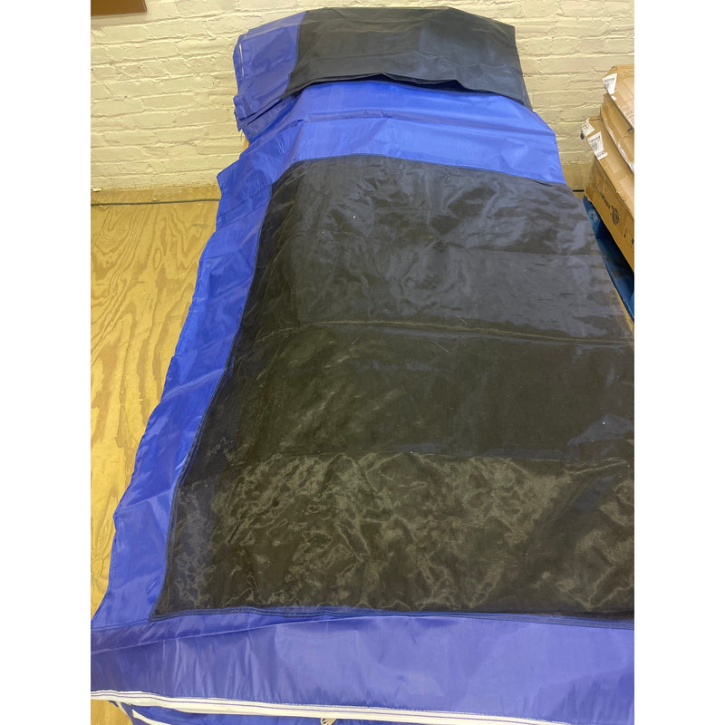 Retractable Canopy Tent UNKNOWN SIZE w Side Walls, Mesh Netting, Zipper Door Blue/Black