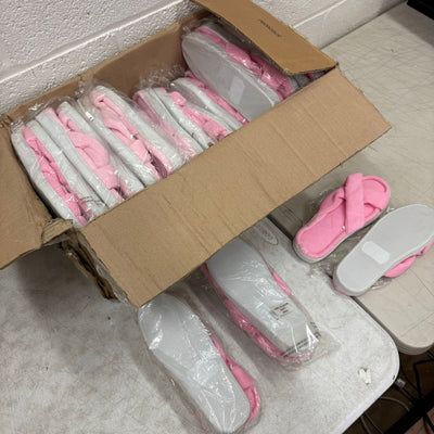 LOT-OF-24 Criss Cross Slippers LARGE, Memory Foam, Rubber Bottom - Pink / White