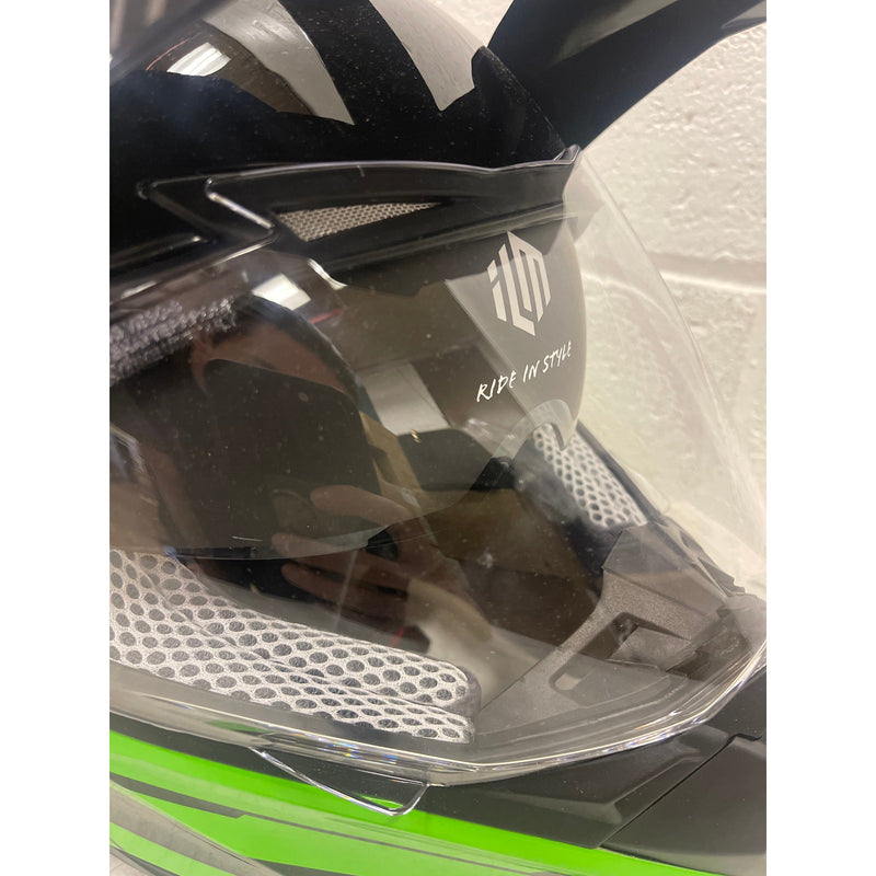 Casco de moto todoterreno ILM con visera solar integral, color verde y negro, talla XL