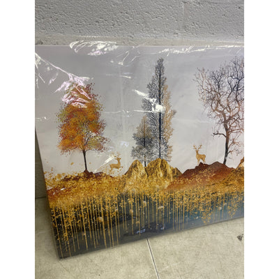 Art Canvas Mountains Forest Deer Outdoor Landscape 40 x 20 Inches Home Decor