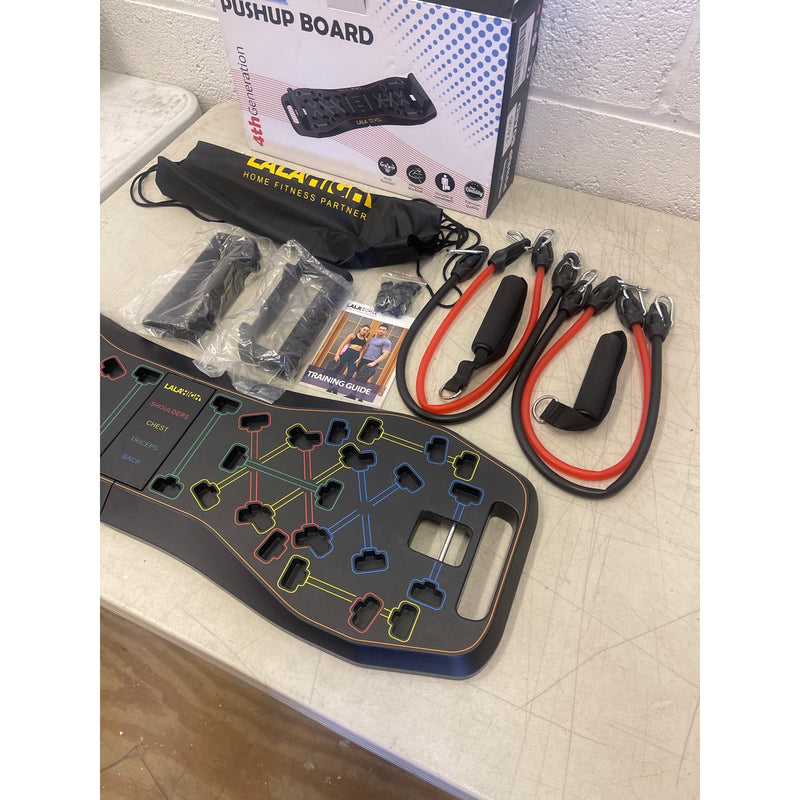 LALAHIGH Portable Home Gym System: Large Compact Push Up exercise Board w Bands