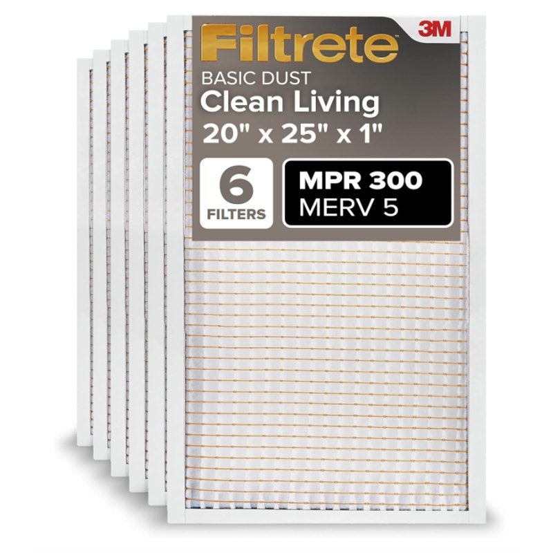 6-Pack Filtrete 20x25x1 AC Furnace Air Filter MERV 5 MPR 300 Air Cleaning Filter