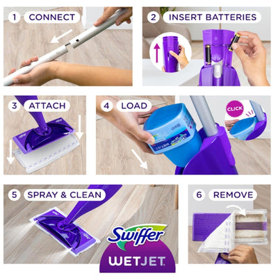 Swiffer WetJet Hardwood & Floor Spray Mop Cleaner Starter Kit Power Mop, 10 Pads